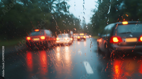 Raining on the Highway, raindrops, water drops, car, cars, driving