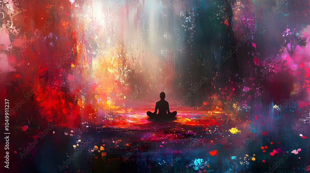 Meditation in a Colorful Landscape, mindfulness, yoga, spiritual, abstract, painting Meditation in a Colorful Landscape, mindfulness, yoga, spiritual, abstract, painting