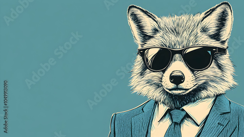 Cool Fox in Suit and Sunglasses, animal, animal portrait, animal illustration, fox illustration, fox in sunglasses