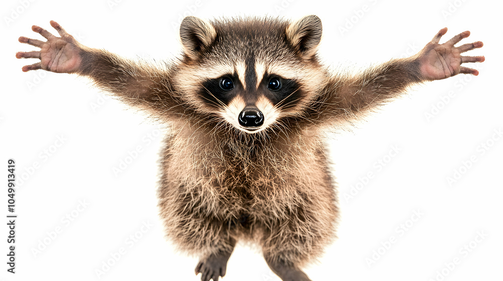 Obraz premium Raccoon with outstretched arms, procyon lotor, animal, mammal, wildlife, wild animal