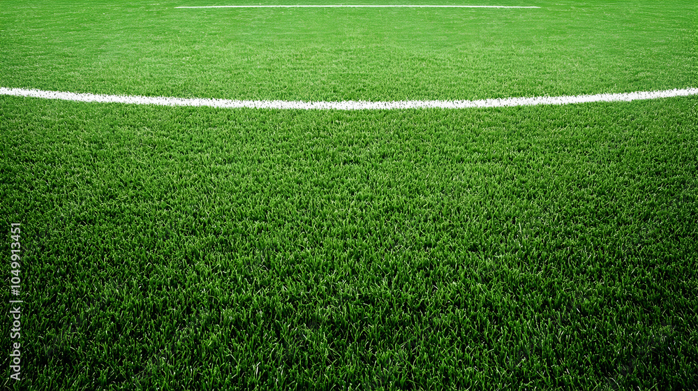 Obraz premium Green Artificial Grass with White Line, green grass, soccer field, football field, sports field, grass texture