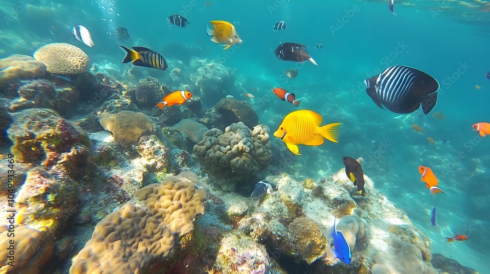 Fototapeta premium Vibrant Coral Reefs and Tropical Fish in the Turquoise Waters off Koh Chang,Thailand