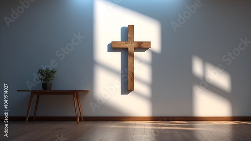 Wood cross on the wall - Christian Praying room