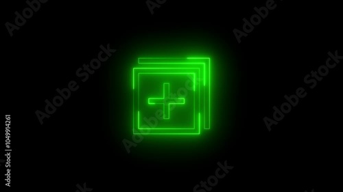 Neon aexplore content icon green glowing black background animation photo