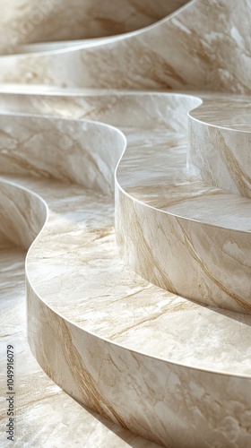 Elegant marble staircase design featuring smooth curves and soft lighting in a luxurious setting