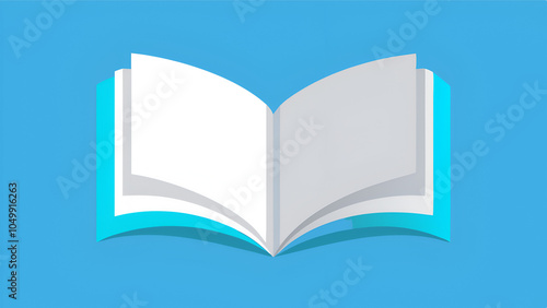 A minimalist open book mockup with blank pages on a soft blue background, symbolizing creativity, potential, and the endless possibilities of new ideas.