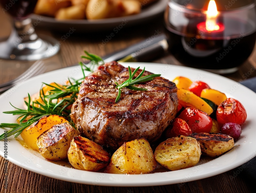 Indulge in a decadent festive dinner a closeup of golden roast colorful vegetables and warm candlelight ambiance Indulge in a decadent festive dinner a closeup of golden roast colorful vegetables and warm candlelight ambiance