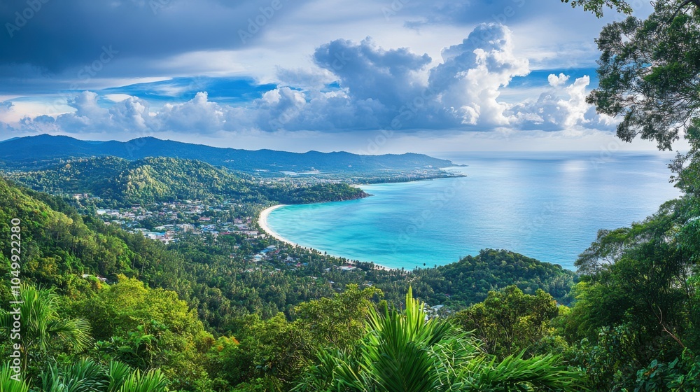 Fototapeta premium The stunning view from the Karon Viewpoint in Phuket, offering a panoramic perspective