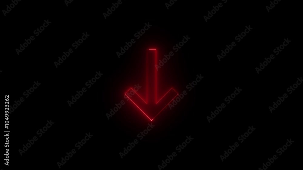 Neon arrow down icon glowing black background animation Neon arrow down icon glowing black background animation