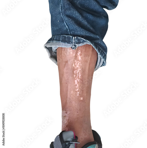 A Close-up of Scarred Leg on White Background