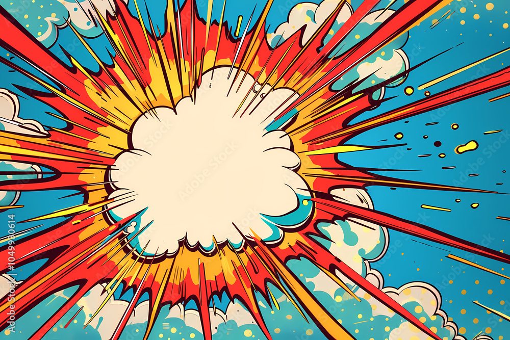 Fototapeta premium Dynamic explosion graphic with vibrant colors and comic book style, perfect for visual storytelling and eye-catching designs.
