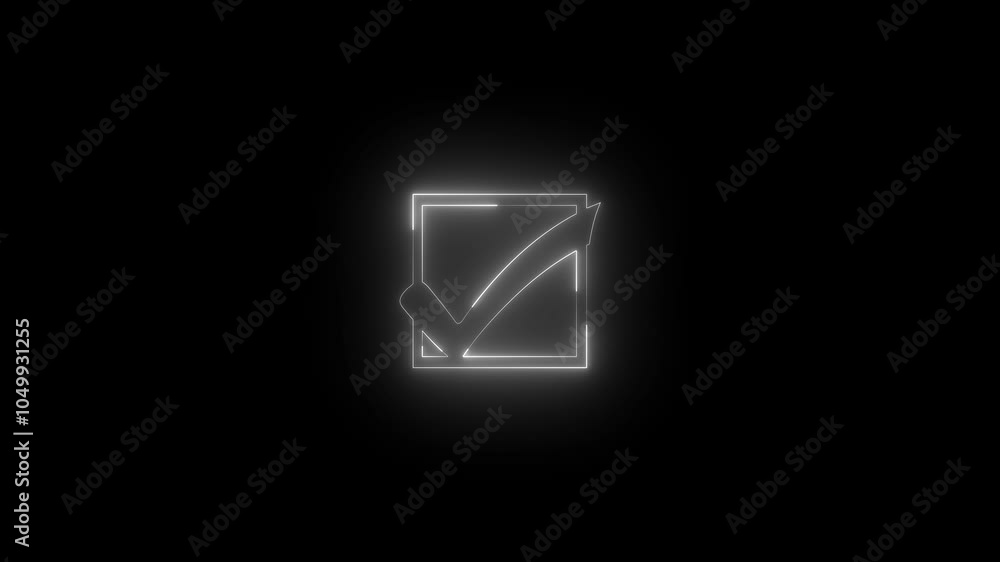 Neon ballot box with check icon glowing black background animation Neon ballot box with check icon glowing black background animation