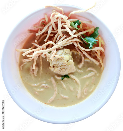 Khao Soi Northern Thai Curry Noodle Soup on White Background