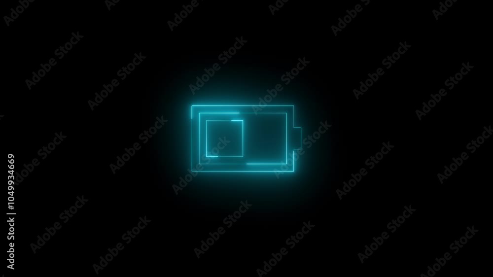 Neon band battery icon glowing black background animation Neon band battery icon glowing black background animation