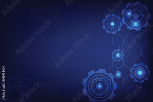 Blue engineering technology background with shape of hexagon gear. Blueprint theme with free space for edit and design. Network and business template concept.