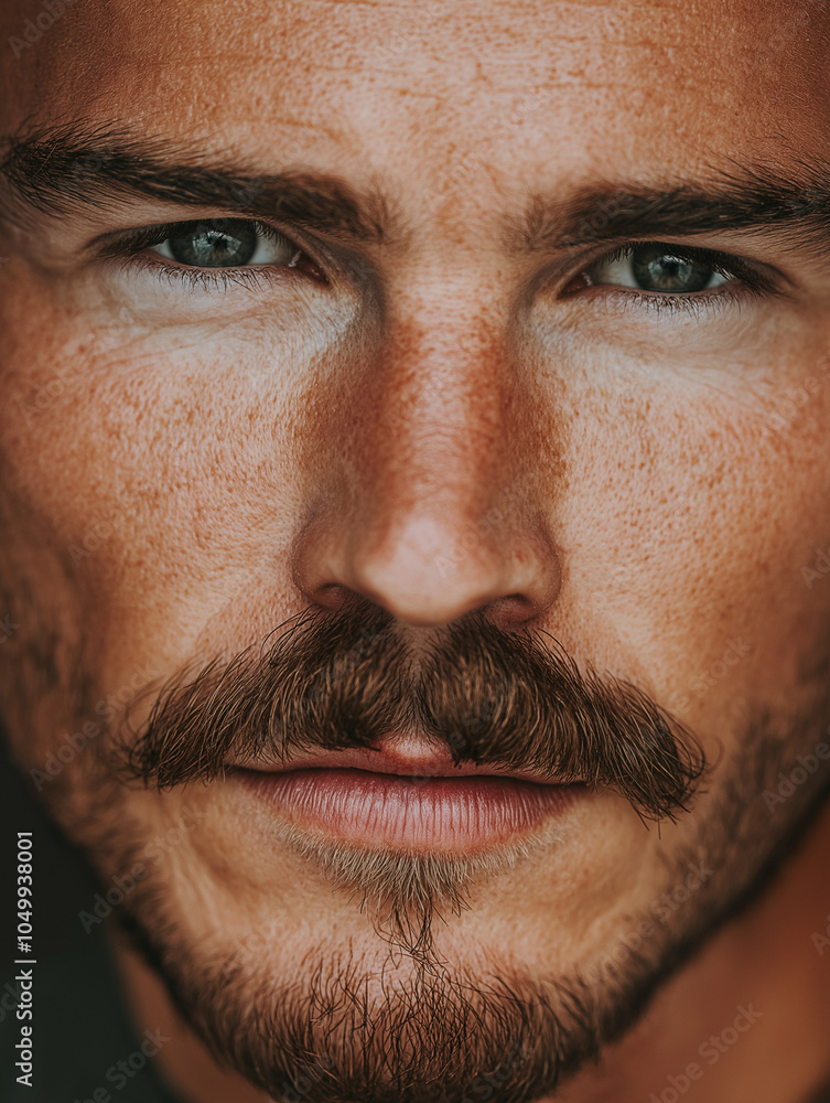 Obraz premium Man with handsome, masculine, well-groomed mustache and beard close-up