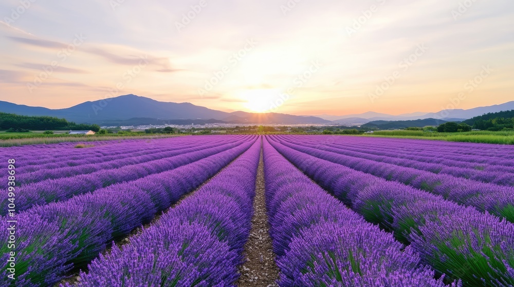 Fototapeta premium Vibrant Lavender Fields in Hokkaido at Sunset
