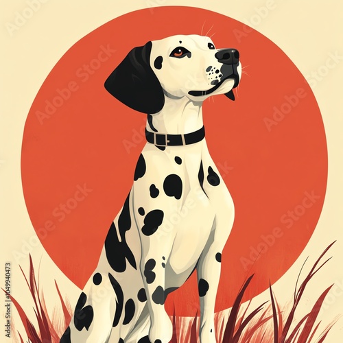 Design a sleek, modern silhouette of a playful Dalmatian in a digital illustration photo