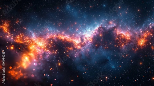 A vibrant cosmic scene depicting stars, nebulae, and interstellar dust in deep space.