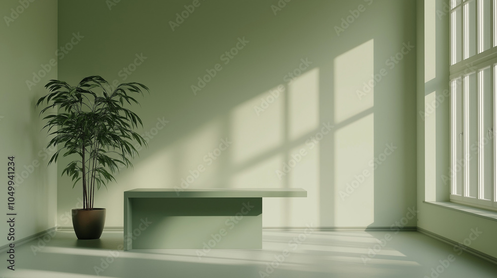 modern interior office design , green desk , plants in pot , big window modern interior office design , green desk , plants in pot , big window