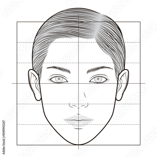 Female Face with Proportion Grid Guide Vector

