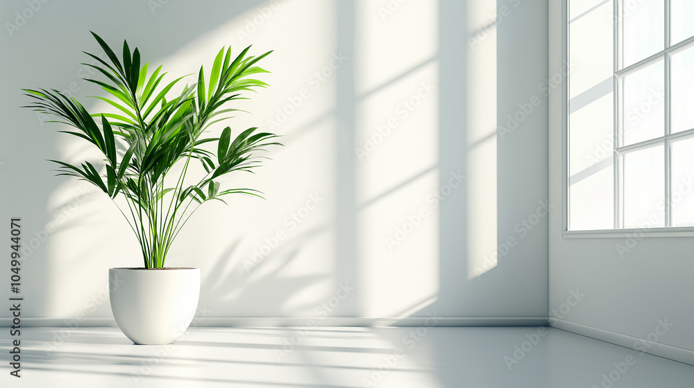 white room with a window , plants in white pot white room with a window , plants in white pot