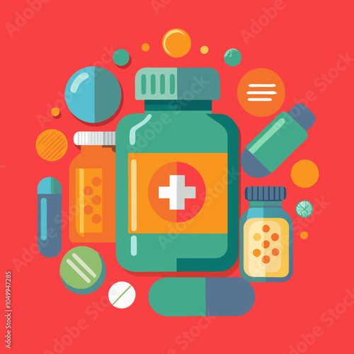 Medical medicines and bottle illustrations