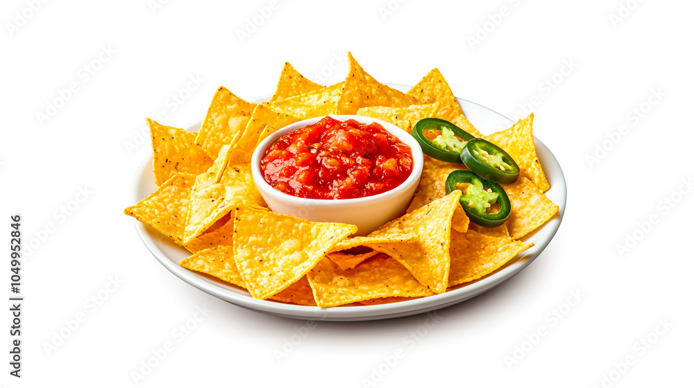 Fresh Tortilla Chips with Salsa and Jalapenos Fresh Tortilla Chips with Salsa and Jalapenos