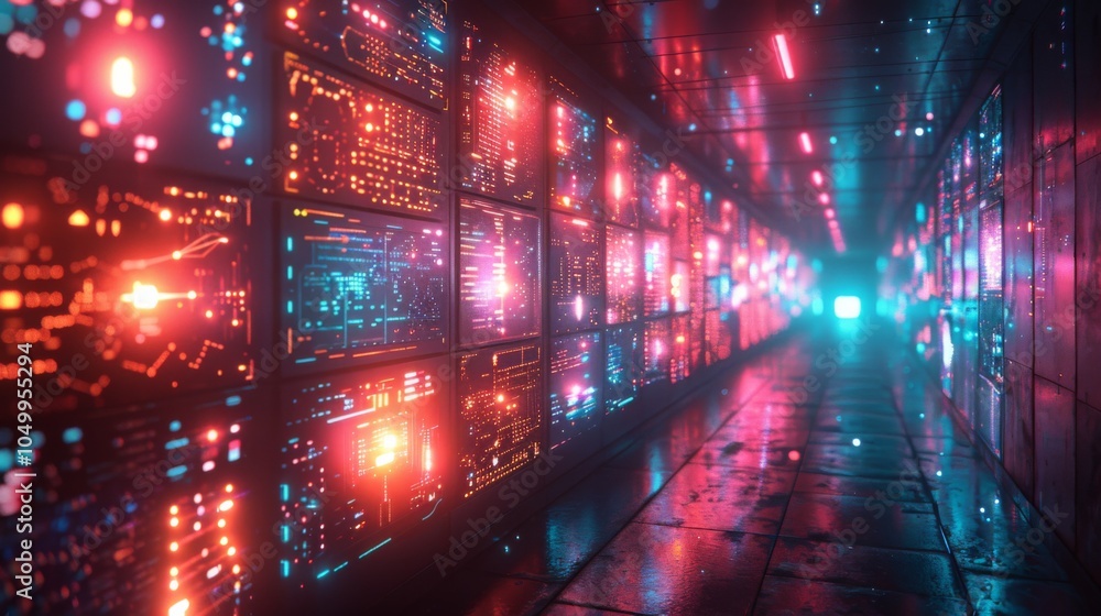 Obraz premium Design a collection of neon technological interactions symbols, including illuminated