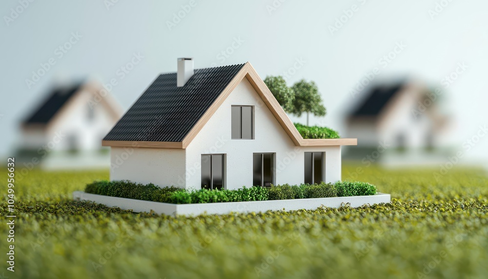 Energyefficient homes with rooftop gardens, futuristic green living, 3D illustration Energyefficient homes with rooftop gardens, futuristic green living, 3D illustration