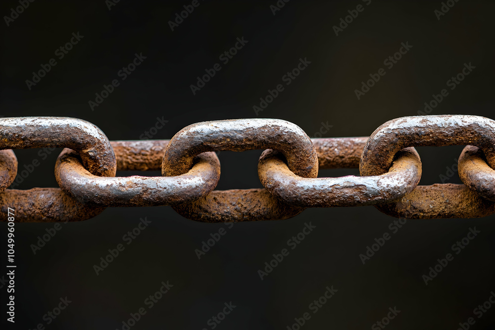 Fototapeta premium Rusty metal chain links with gritty texture and dramatic lighting