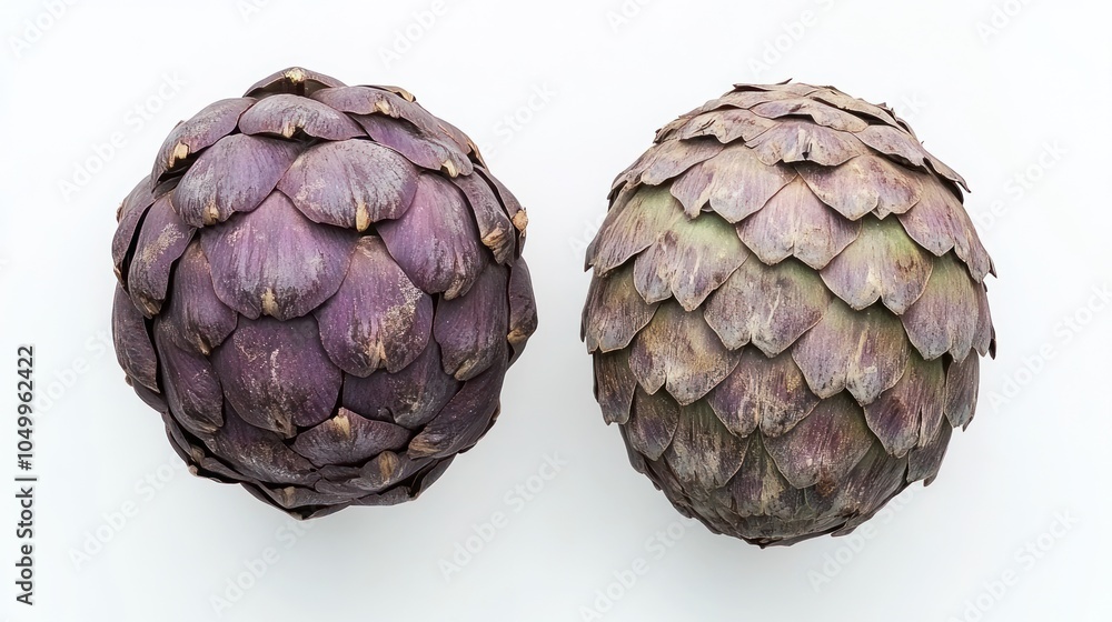 Obraz premium Two artichokes displayed side by side on a white background.