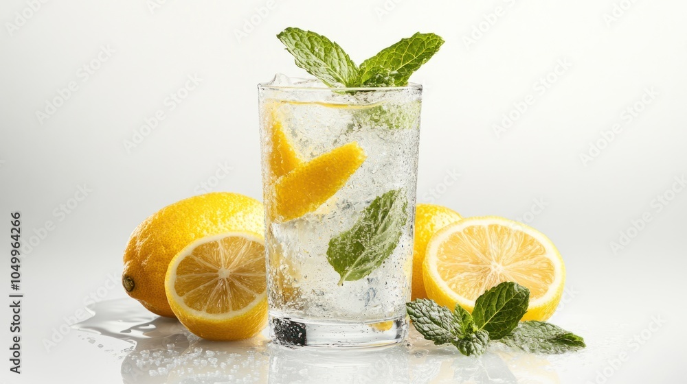 Glass of Sparkling Water with Lemon and Mint Glass of Sparkling Water with Lemon and Mint