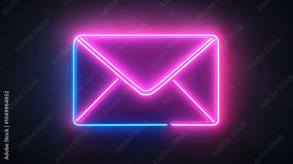 A neon icon of a blue and pink mail envelope, illustrated with vibrant neon outlines and a backlight effect. The design stands out against a dark background A neon icon of a blue and pink mail envelope, illustrated with vibrant neon outlines and a backlight effect. The design stands out against a dark background