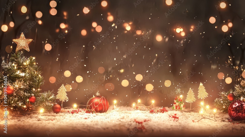 Naklejka premium Magical Christmas Scene with Glowing Decorations