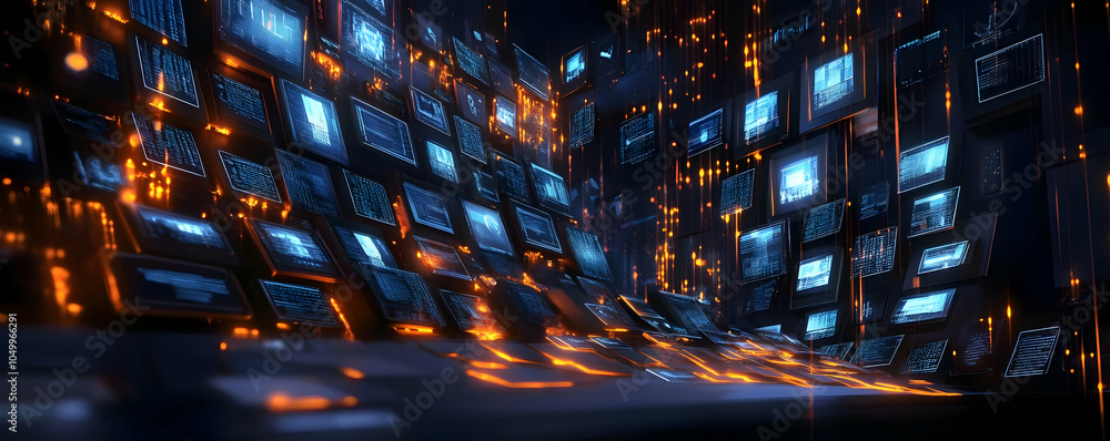 Obraz premium Glowing Data Stream on Computer Screens