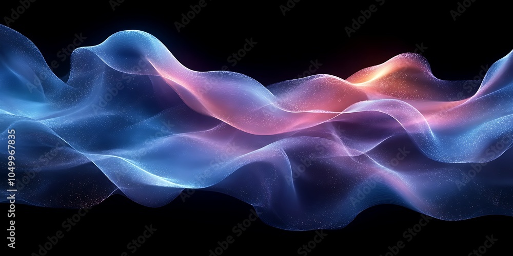 Fototapeta premium Abstract waves of light in blue and pink hues.
