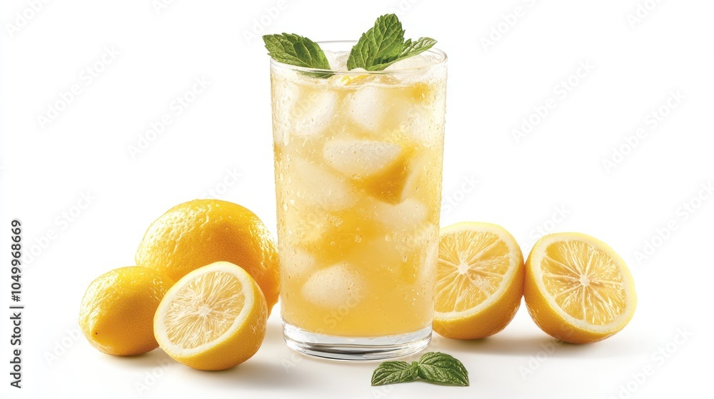 Glass of Iced Lemonade with Lemon Slices and Mint Garnish Glass of Iced Lemonade with Lemon Slices and Mint Garnish