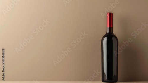 A single bottle of wine stands against a neutral background. photo