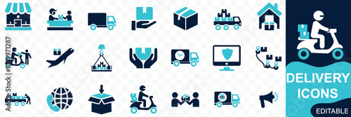 Delivery icon set. Solid flat vector icon collection.