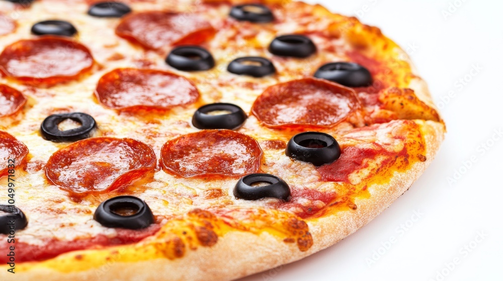 Close-up of Delicious Pepperoni Pizza on White Background Close-up of Delicious Pepperoni Pizza on White Background