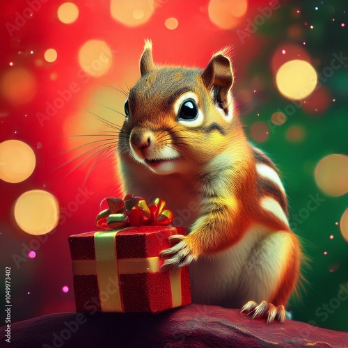クリスマスプレゼントとシマリス Generative AI