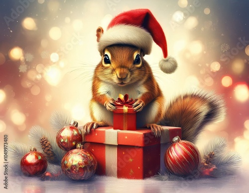 クリスマスプレゼントとシマリス Generative AI