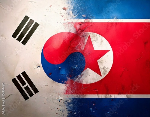 Flags of South and North Korea combined photo