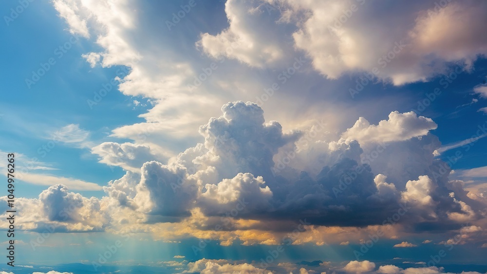 Fototapeta premium A vast, cottony expanse of cumulus clouds, sharp focus stretching to the horizon.