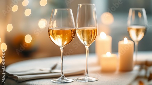 Stream of golden wine, candle-lit dinner, romantic ambiance, soft focus