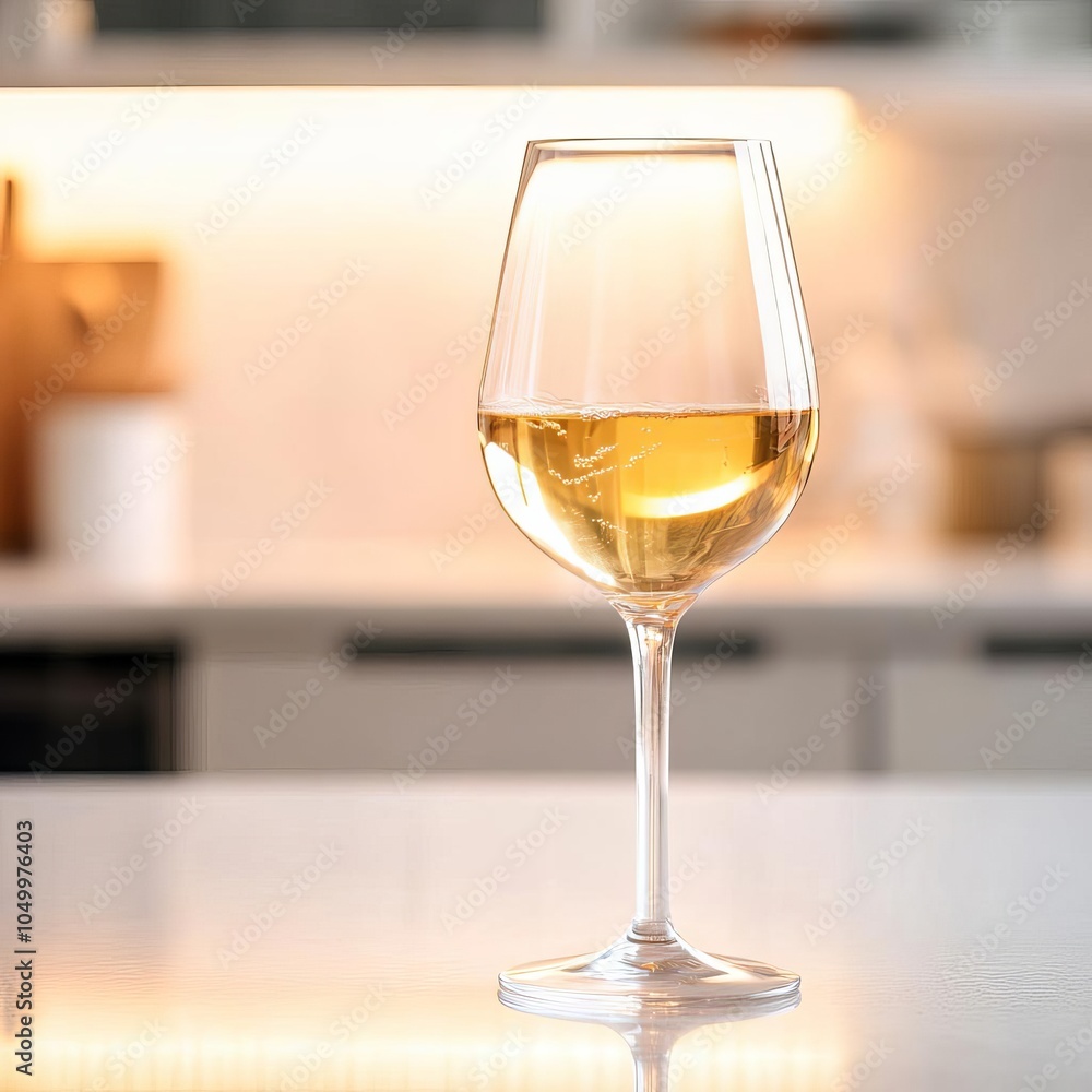 Stream of golden wine, clean kitchen background, elegant light, soft focus Stream of golden wine, clean kitchen background, elegant light, soft focus