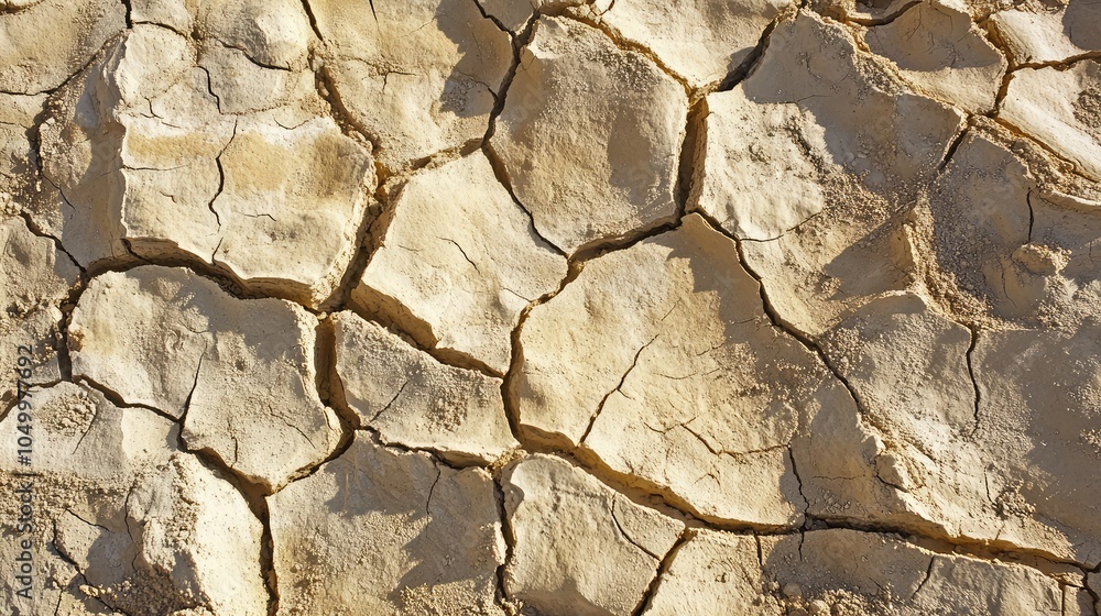 Obraz premium A close-up of cracked dry earth in shades of pale brown and warm beige, highlighting the natural textures and patterns of a desert floor