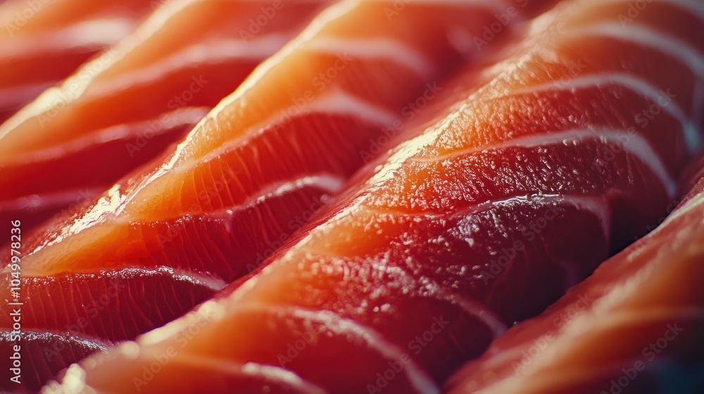 Close-up of fresh salmon fillets showcasing vibrant colors and textures. Close-up of fresh salmon fillets showcasing vibrant colors and textures.