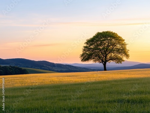 Serene Sunrise Over a Peaceful Meadow Landscape